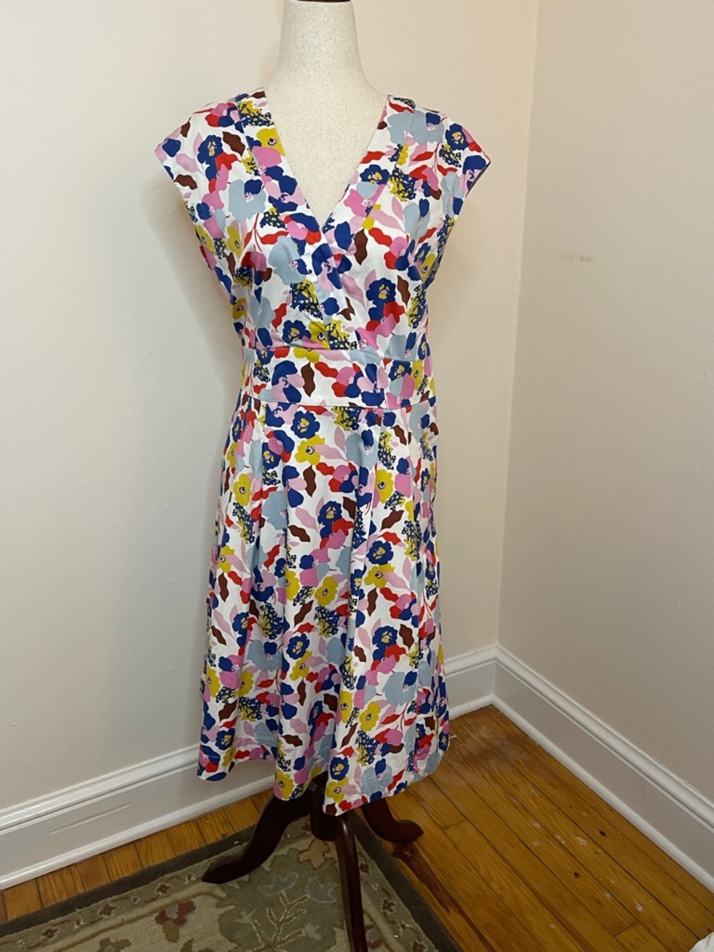 Boden Floral Fit & Flare Dress Size 8L Cotton Stretch